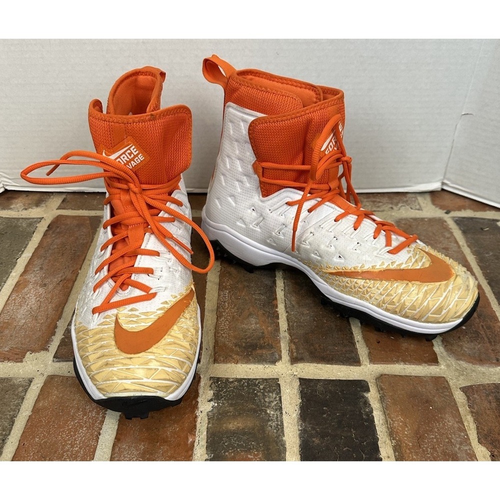NIKE FORCE SAVAGE ELITE TD Cleats Mens 11 W. White Orange Football High Top